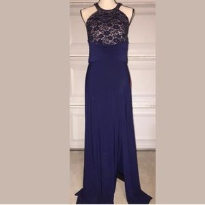 NWT Morgan & Co Lace Halter Shimmer Long Dress